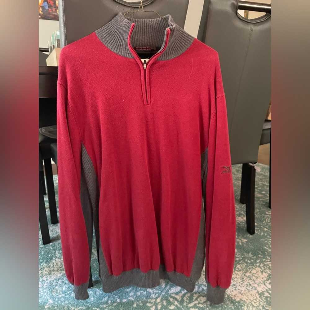 Mizuno Gray and Red Cowl Neck Sweater with Color-Blocking